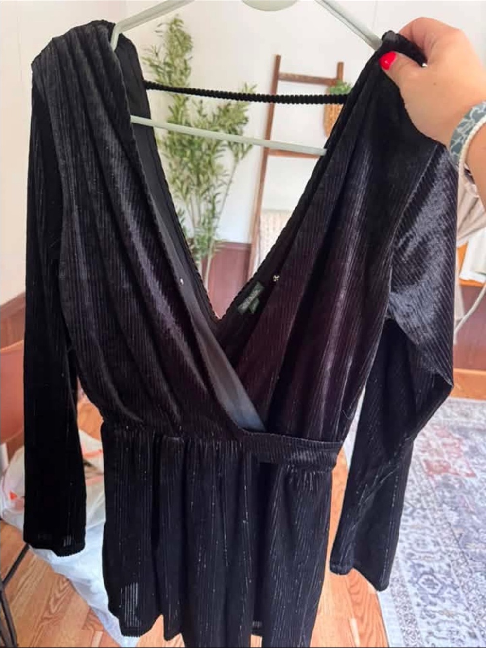 wild fable Black Velvet Long Sleeve Jumpsuit